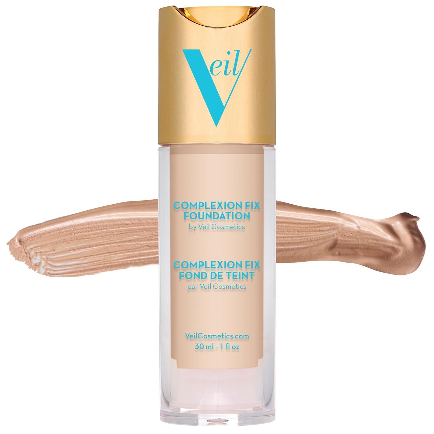 Veil Cosmetics Complexion Fix Liquid Foundation – Buildable Coverage – Water-Resistant, Hypoallergenic, Oil-Free, Cruelty-Free & Vegan – Lightweight & Brightening – Long Lasting (1G Porcelain Gold) - Image 2