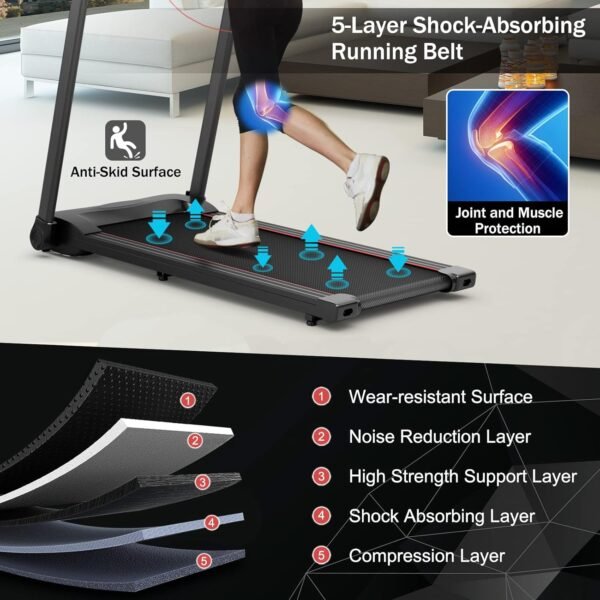 GYMAX Foldable Treadmill, 2.25HP Folding Treadmill with LED Monitor, 12 Preset Programs, APP Control, Blue Tooth Speaker & Pulse Sensor, Portable Compact Small Treadmill for Apartment/Home/Gym - Image 8