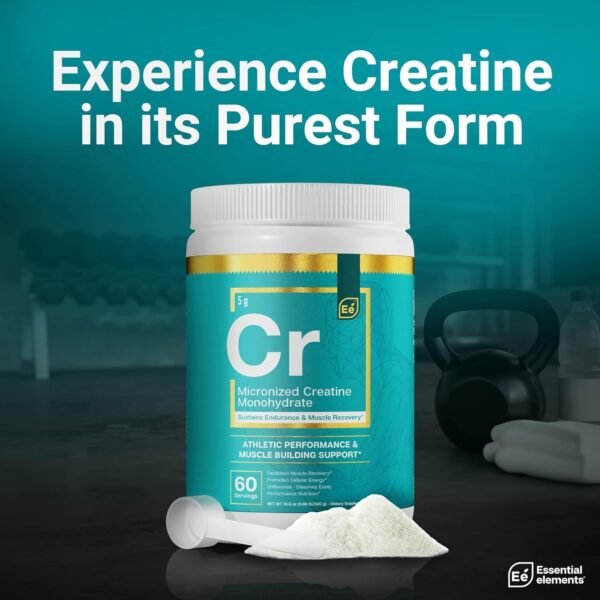 Essential Elements Monohydrate Creatine Powder for Women and Men - Micronized Creatine Instantized - Unflavored Pure Creatine Powder Supplements - 60 Servings - Image 4