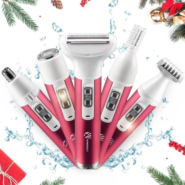 Electric Razor for Women,5 in 1 Womens Shaver Electric Bikini Trimmer Pubic Hair Removal Wet & Dry Painless Shaver for Legs Underarms Eyebrow Face Nose and Bikini Line Razor (Red) - Image 2
