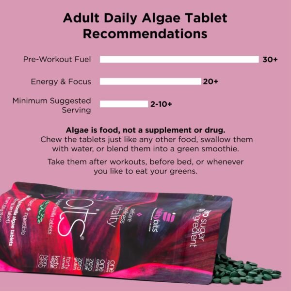 VITALITYbits - Organic Blended Spirulina & Chlorella Tablets - Algae Superfood - Energy, Self Care, Beauty - Replace Greens, Supplements, Protein, Snacks - Vegan, Keto, Gluten Free - 1000 Tablets Bag - Image 6