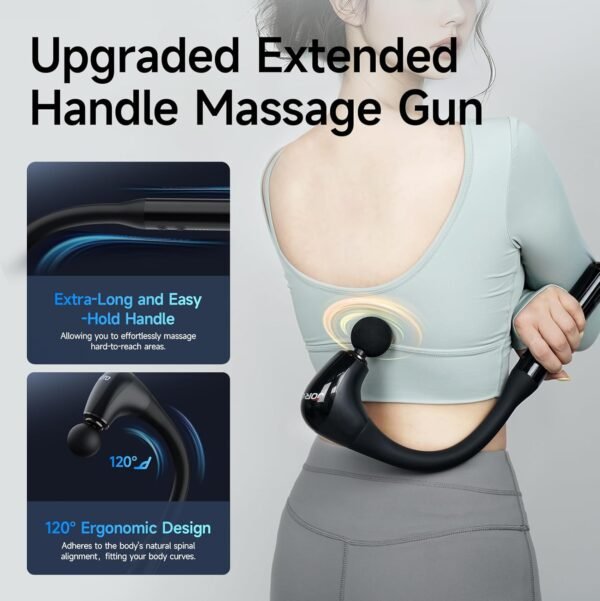 JOROTO Massage Gun Deep Tissue with Extended Handle Neck Shoulder Back Massager for Pain Relief Percussion Massager Gun for Muscles with 4 Massage Heads & 5 Speed Levels Birthday Christmas Gift - Image 4
