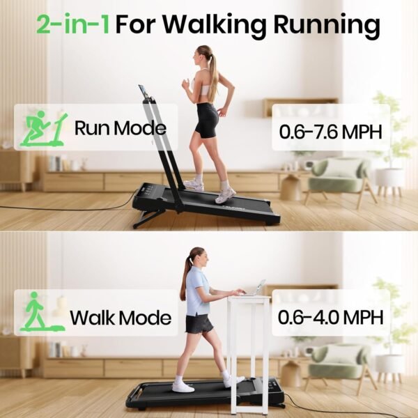 Walking Pad Treadmill with 15% 9° 8 Level Auto Incline, 2-in-1 Under Desk Foldable Treadmill w/Remote Control, 12 HIIT Mode, 265 Lbs, 7.6 MPH Max, Portable Mini Treadmill for Office Home - Image 4