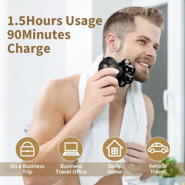 Detachable Head Shavers, SHPAVVER 5 in 1 Electric Razor IPX7 Waterproof for Bald Men, Wet Dry LED Display Rechargeable 7D Rotary Shaver Grooming Kit with Type C Charge A - Image 7