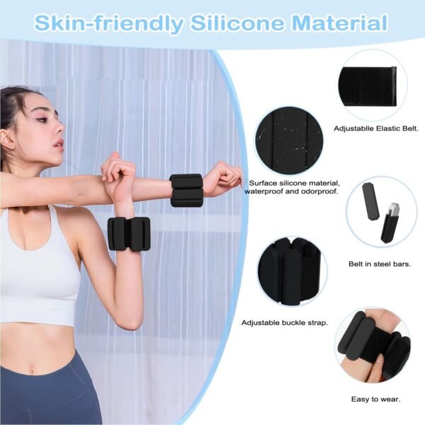 Wrist and Ankle Weights Set of 2(1Lbs Each) Adjustable Silicone Wrist Bangles for Women's and Men Home Gym, Walking, Running and Yoga Strength Training with Resistance Bands as Gift - Image 5