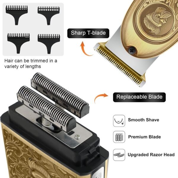 GEC Professional Men's Electric Razor & Barber Kit - Cordless Foil Shaver, Titanium T-Blades, 3-in-1 Multifunctional Trimmer for Beard, Hair, & Body Grooming – Travel-Friendly with Built-in Battery - Image 7