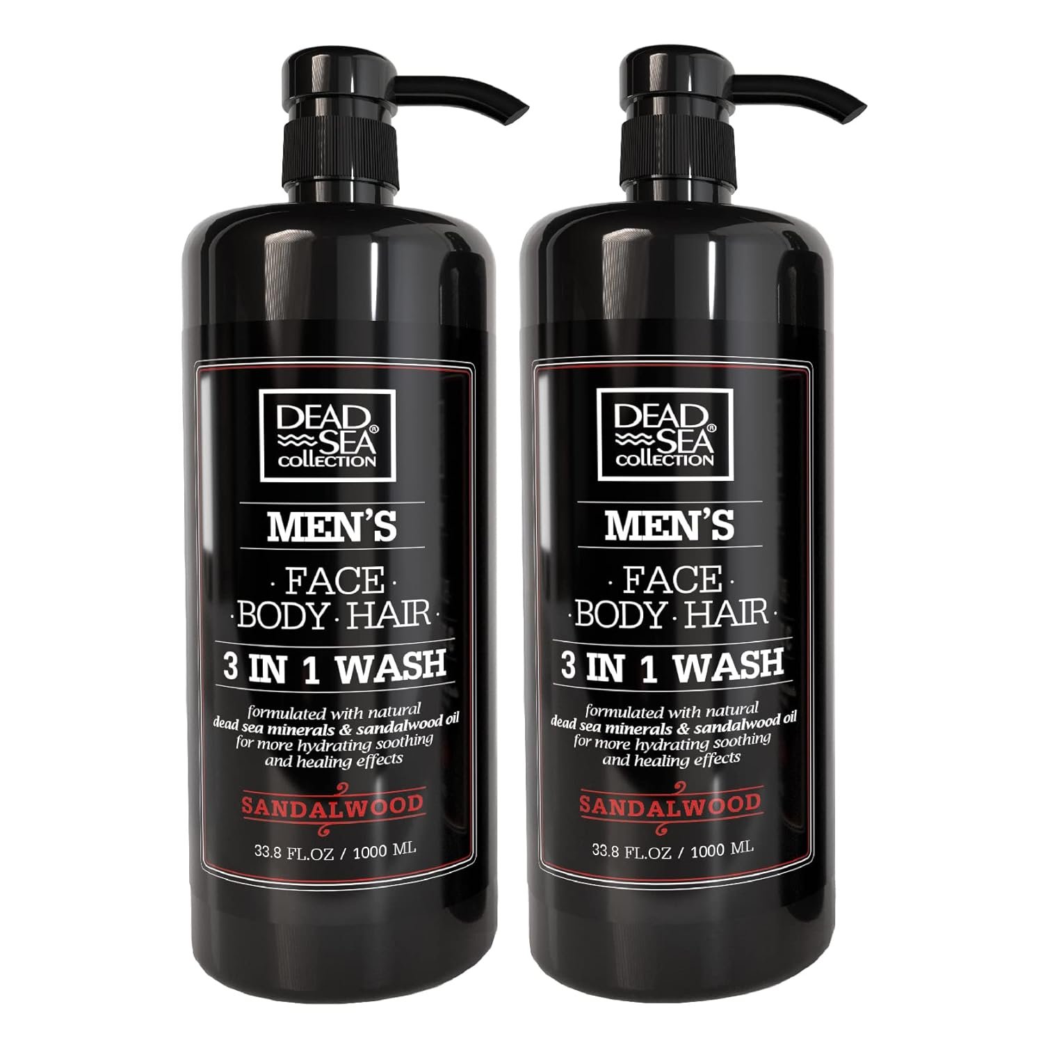 Dead Sea Collection Mens Body Wash 3 in 1 – Sandalwood Body Wash for Men – Shower Gel – Shampoo – Shower Soap for Face and Hair – Pack of 2 Bottles (33.8 Fl. Oz. Each) - Image 2