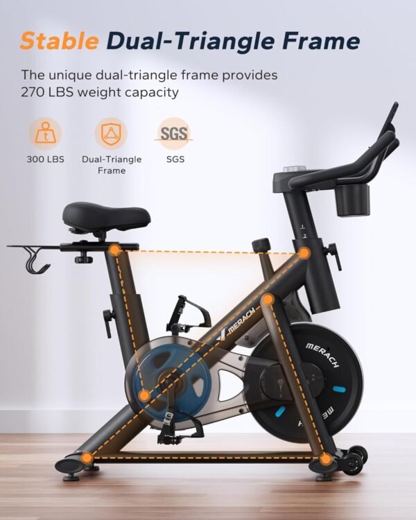 MERACH Exercise Bike, Brake Pad Stationary Bike with Exclusive App, Low Noise Indoor Cycling Bike with 300lbs Weight Capacity, Tablet Mount and Fitness Courses for Weight Loss - Image 4