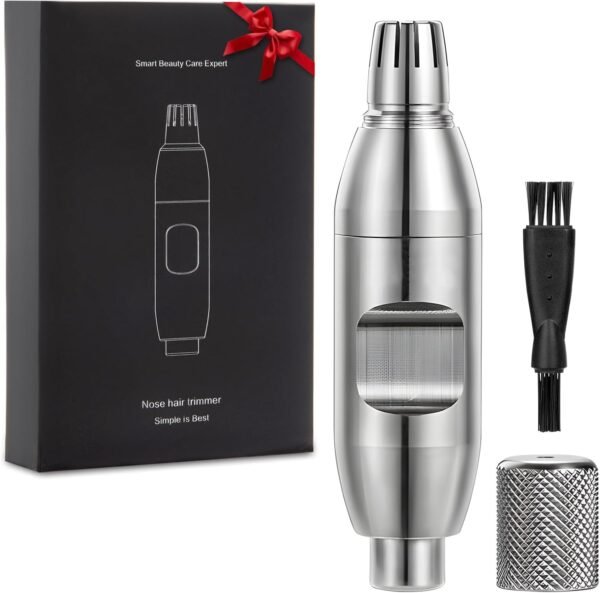 Nose Hair Trimmer for Men, Ear Hair Trimmer, Portable Removal Grooming Kit, Manual, Waterproof, Painless, Silver - Image 2
