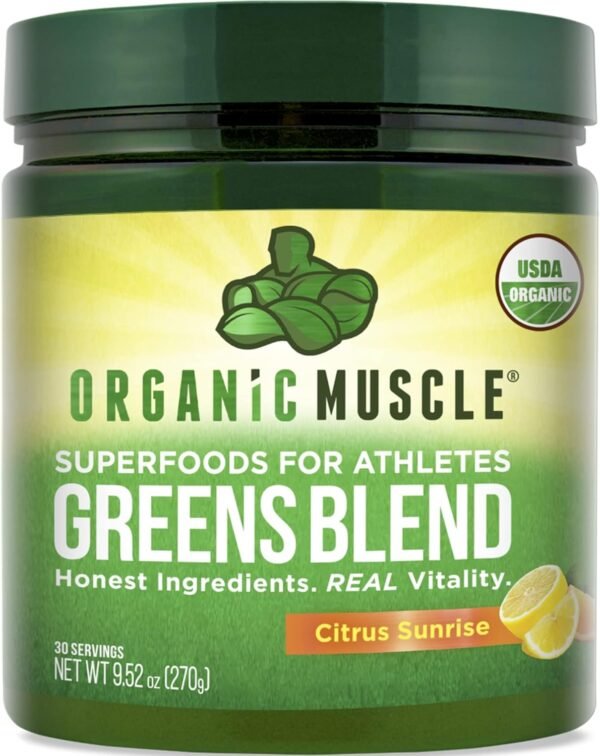 Organic Muscle Super Greens Powder Organic Superfood Powder with Probiotics, Spirulina, Chlorella, and Matcha| Non-GMO, 30 Servings - Image 2