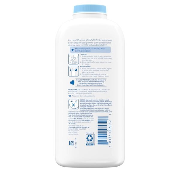 Johnson's Baby Powder, Pure Cornstarch, Aloe & Vitamin E, 22 Ounce (Pack of 3) - Packaging May Vary - Image 9