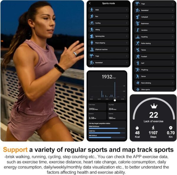 Smart Ring, Heart Rate/Sleep/Blood Oxygen Monitoring, Step Count, Wearable Fitness Tracker, APP Bluetooth Connected, IP68 Waterproof,Silver (Size 9) - Image 6