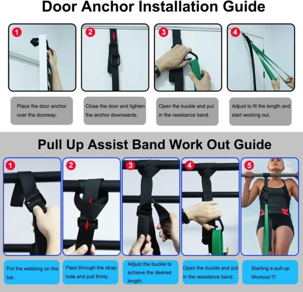 Pull Up Assistance Bands System,2-in-1 Door Anchor Adjustable Strap,Assisted Pull Up Resistance Bands,Home Powerlifting Workout - Image 5