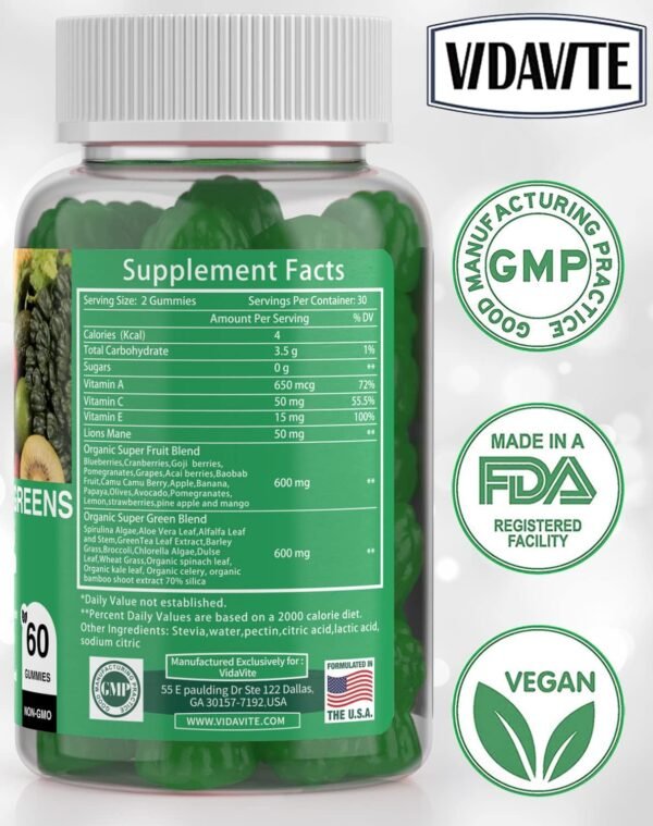 Sugar-Free Fruit and Veggie Gummies — 35+ Greens, Fruit and Vegetable Vitamins to Boost Immunity, Skin & Gut Health — Ideal Fruit and Vegetable Supplement for Adults & Kids (60 Gummies) - Image 10