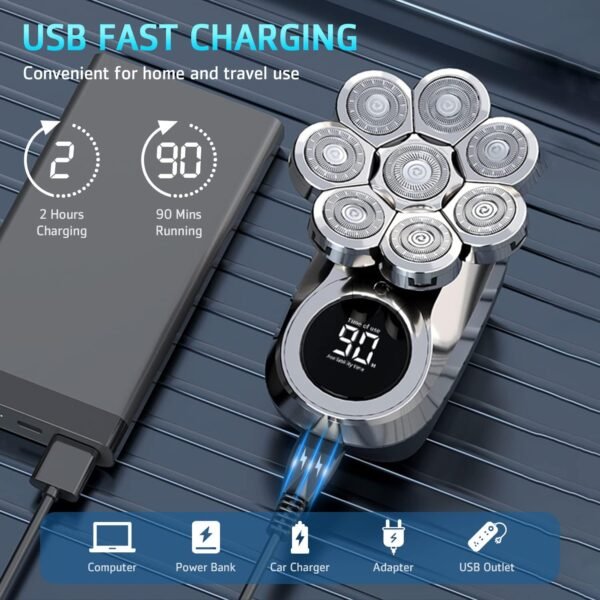Head Shavers for Bald Men, 8D Upgraded 6-in-1 Bald Head Shaver, Waterproof Bald Head Shavers for Men Wet/Dry Use, LED Display Electric Razor Type-C Charging 360°Close Shave - Image 7
