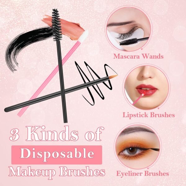 Disposable Makeup Applicators Kit with Triangle Puff Mixing Palette, Artist Supplies Disposable Mascara Wands, Lip Brushes, Hair Clips Powder Puffs for Face with Storage Box - Image 6