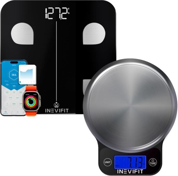 INEVIFIT Smart Bluetooth Scale & Digital Kitchen Scale Fitness Bundle, Complete Body Composition and Nutrition Tracking Solution with Batteries Included - Image 2