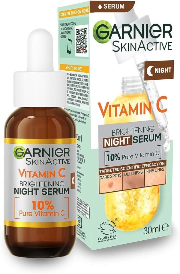 Garnier Targeted Anti Dark Spot Night Serum for Face, with 10% Pure Vitamin C & Hyaluronic Acid, Anti Pigmentation & Dullness, For All Skin Types, Approved by Cruelty Free International, Vegan, 30 ml - Image 2