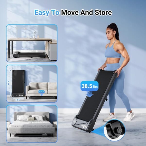 THERUN Walking Pad Treadmill Under Desk, Portable Mini Treadmill for Home/Office, Walking Pad Treadmill 2.5HP, Walking Jogging Machine with 265 lbs Weight Capacity Remote Control LED Display - Image 8