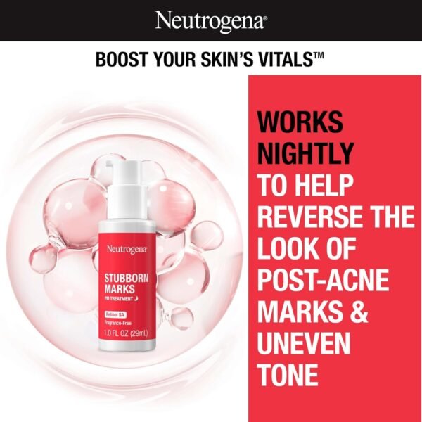 Neutrogena Retinol SA, Stubborn Marks PM Treatment, Face-Exfoliating Treatment to Help Reverse the Look of Post-Acne Marks & Uneven Skin Tone, Non-Comedogenic, PM Treatment, unscented, 1.0 Fl Oz - Image 3