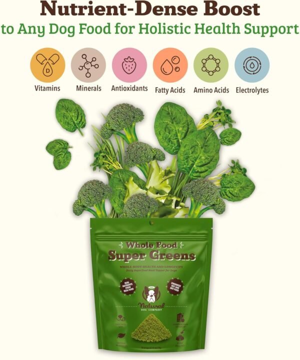 Natural Dog Company Dog Food Topper, Super Greens Dog Multivitamin Powder, Dog Vitamins and Supplements, Boost Immunity & Digestion, Dog Wellness Granules, Nutrient-Rich Food Topper for Dogs, 8 oz - Image 3
