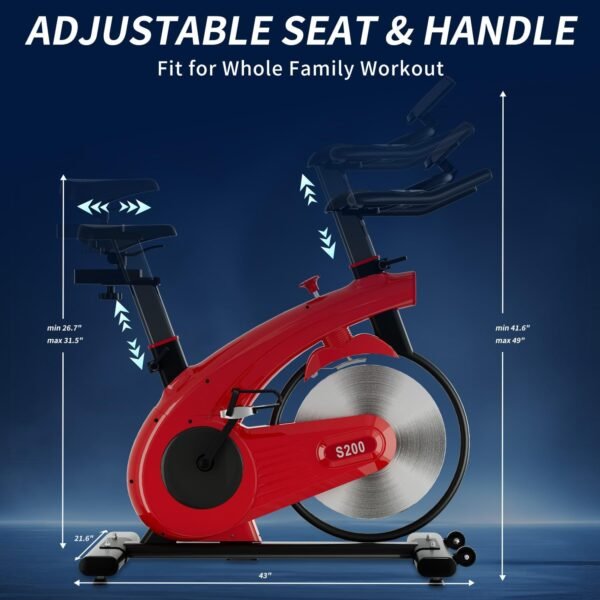 Indoor Exercise Cycling Bike - Adjustable Resistance Stationary Bike for Home Exercise, Indoor Cycling Bike with Digital Display and Heart Rhythm Rate Monitor, 300 lb Weight Capacity, Red - Image 6