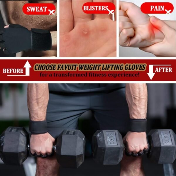 Workout Gloves for Men and Women, Weight Lifting Gloves with Wrist Wrap Support Adjustable Fingerless Gym Gloves for Training Cycling Exercise Pull ups Hand Support - Image 3