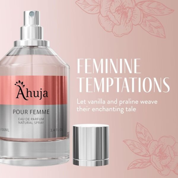 AHUJA Pour Femme Eau De Parfum 3.4oz for Women Long Lasting Fragrance with Notes of Iris, Earthy Patchouli, Warm Vanilla-Best Alternative to La Vie Est Belle. - Image 5