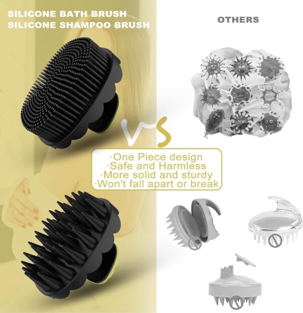 Bath and Shampoo Exfoliator Scrubber Set, Silicone Body Scrubber for Use in Shower, Scalp Massager Hair Brush for Hair Growth (Black) - Image 5