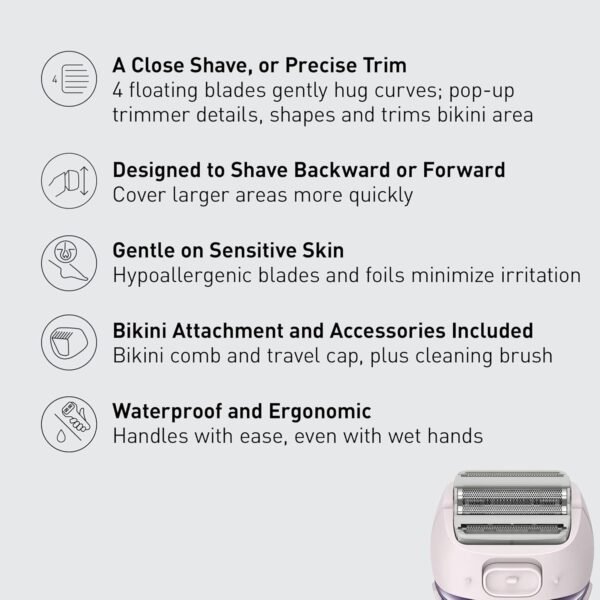 Panasonic Electric Shaver for Women, Cordless 4-Blade Shaver, Bikini Attachment, Pop-Up Trimmer, Wet Dry Operation - ES-AWL8AV (Purple) - Image 3