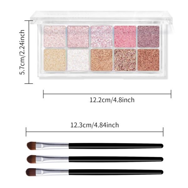 KYDA 10 Colors All Glitter Eyeshadow Palette, Sparkling Sequin Eyeshadow, Shiny Pearl Powder Eye Shadow, Multicolor Glitters Eyes Makeup, Pink Glitters Eyeshadsow Palette, Glitter Eyes Color - Image 8