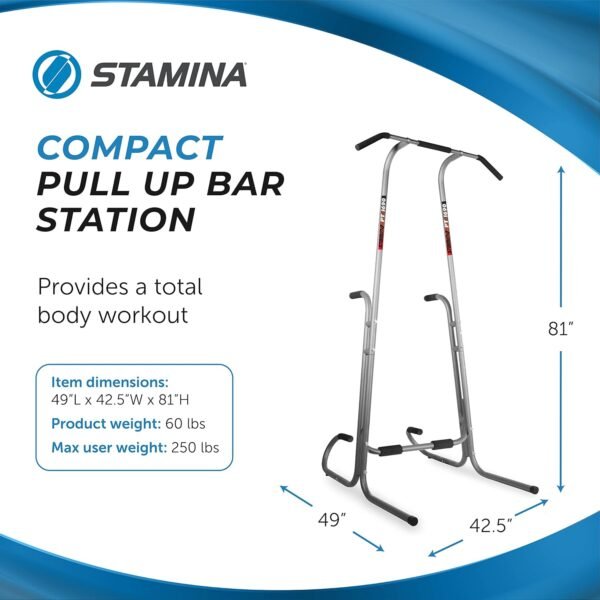 Stamina Power Tower - Dip Bar Pull Up Bar Station with Smart Workout App - Dip Bars for Home Workout - Up to 250 lbs Weight Capacity - Image 4