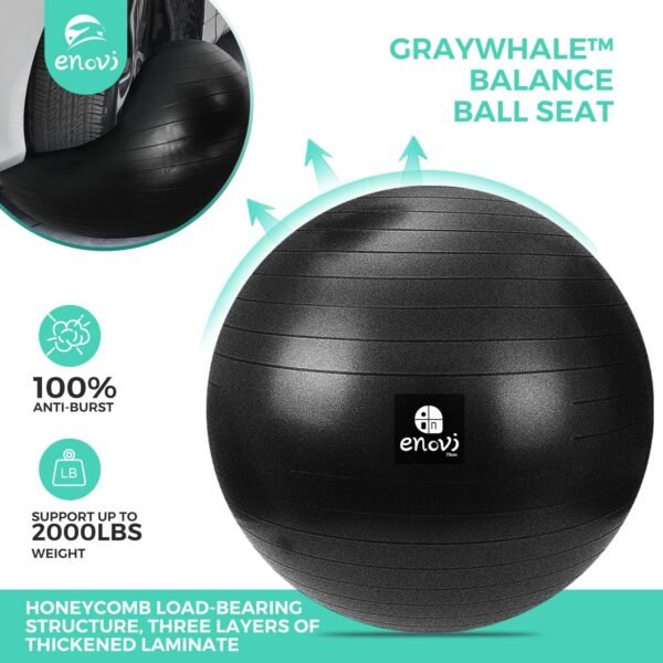 Fit+ Ball Chair, Yoga Ball Exercise Ball with Adjustable Resistance Bands and Ring Base, Home Gym Workout Set, Stability Ball & Balance Ball Seat to Relieve Back Pain, Multiple Color Size - Image 6