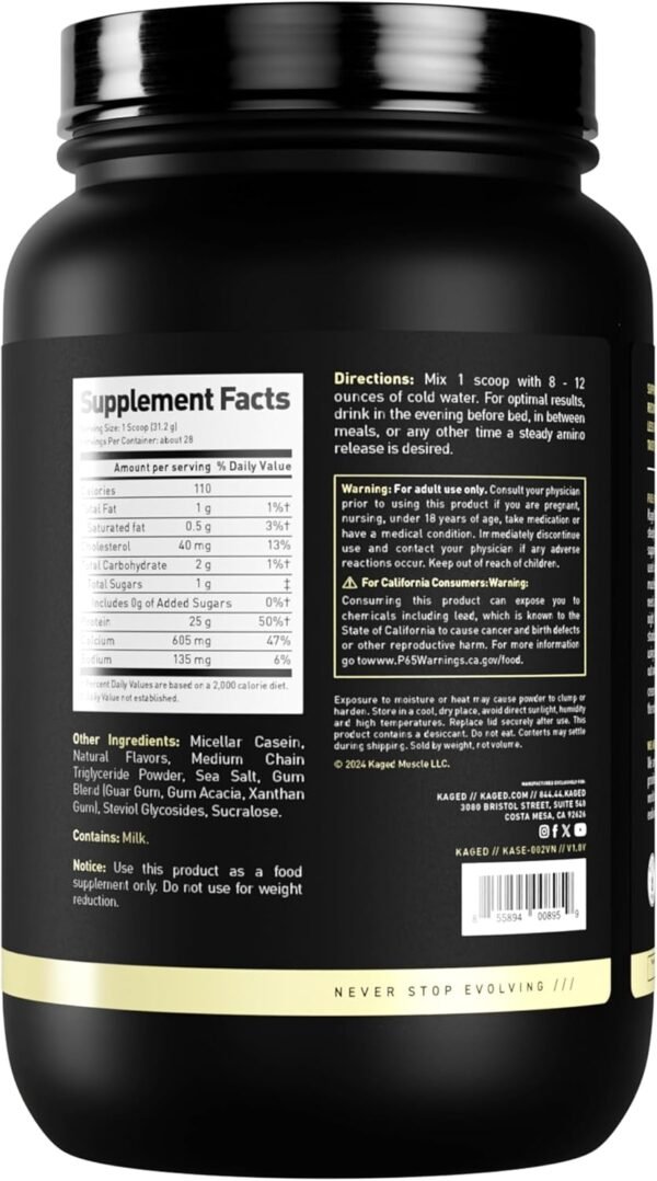 Kaged Premium Casein Protein Powder | Vanilla | Micellar Casein | Banned-Substance Free Supplement | Build Muscle and Recover Faster | Kasein | 27 Servings - Image 3