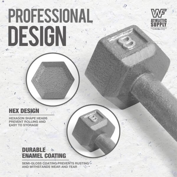 CAPHAUS Cast Iron Solid Hexagon Grey Dumbbell Combo, Strength Training Free Weights for Women and Men, Hand Weights Sold by Set, With or Without Rack Options - Image 3