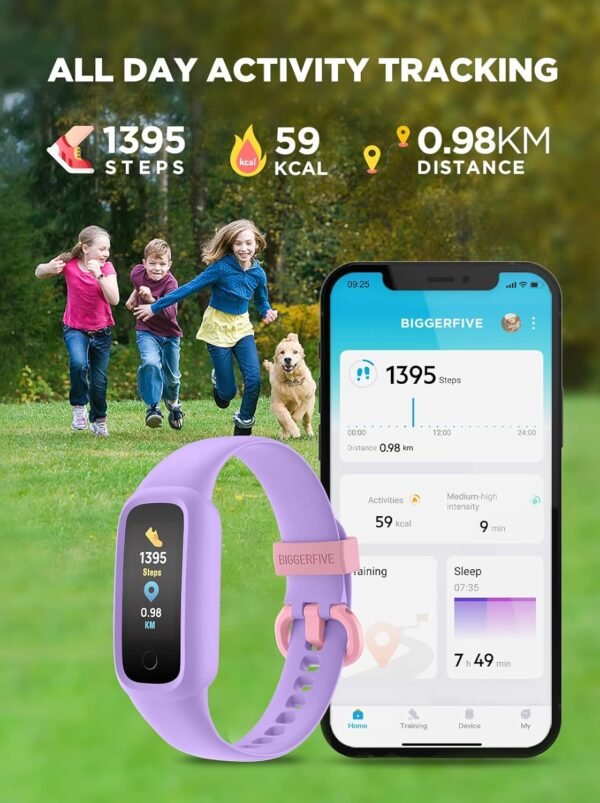 BIGGERFIVE Vigor 2 L Kids Fitness Tracker Watch for Girls Ages 5-15, IP68 Waterproof, Activity Tracker, Pedometer, Heart Rate Sleep Monitor, Calorie Step Counter Watch, Lilac - Image 3
