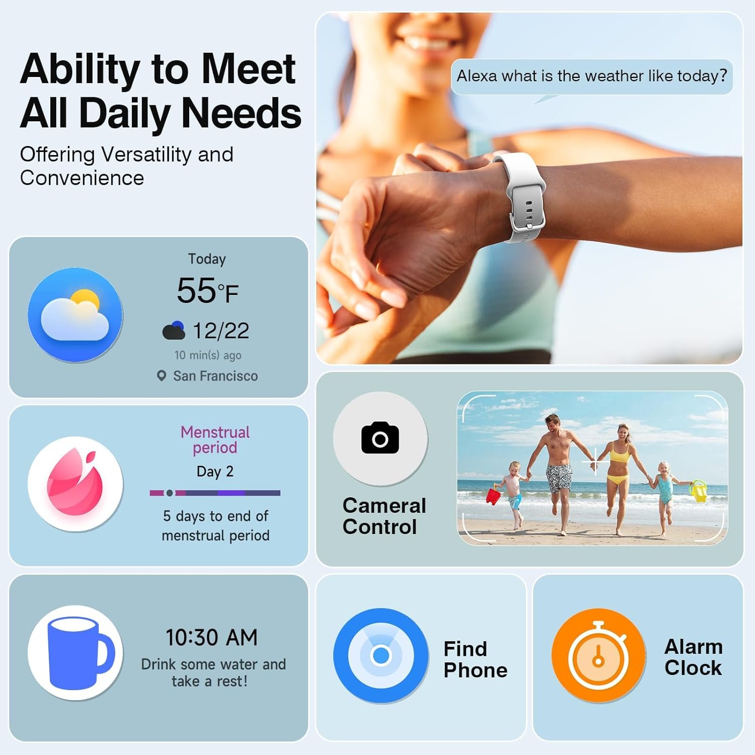 Smart Watches for Women, iOS Android Phones Compatible, Waterproof Fitness Tracker Smartwatches with Call, Alexa Voice, Heart Rate Monitoring, Sleep Tracking, 1.8 Inches (White) - Image 8