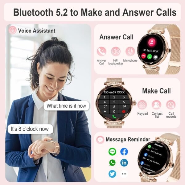 Smart Watches for Women Answer/Make Call, 1.19" AMOLED Smartwatch with Bluetooth for Android iOS Phones, IP68 Waterproof Fitness Tracker with Heart Rate SpO2 Sleep Monitor, Rose Gold - Image 3