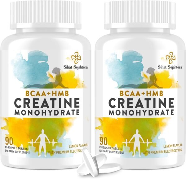 8-in-1 Creatine Monohydrate with BCAA & HMB, 5000 mg for Men & Women, Creatine Chews for Muscle, Recovery, Endurance & Strength, High Absorption, Lemon Flavor, Sugar-Free, 180 Tablets - Image 2