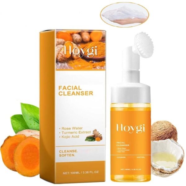 Glow Wash Turmeric Face Wash With Brush, Turmeric Facial Cleanser Deep Cleansing Skin, Moisturizing Glowing Exfoliating Turmeric Foaming Scrub Facial - Image 2