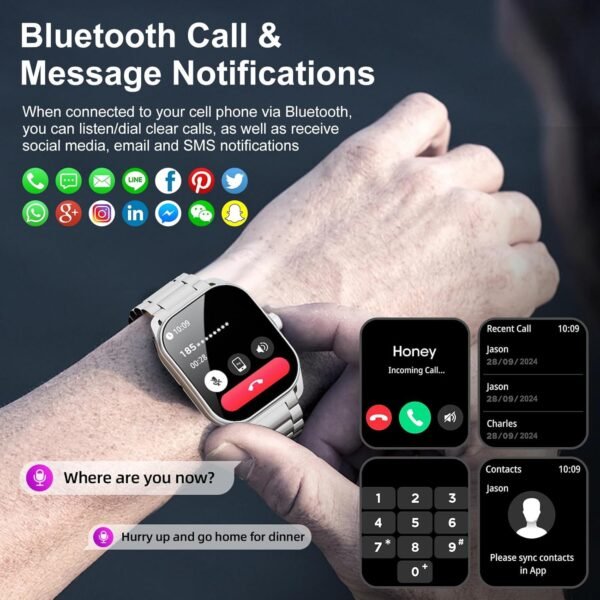 Curve Military Smart Watch for Men(Answer/Make Call), 2.01" Smartwatch with Heart Rate/Sleep Monitor, Fitness tracker with 120+ Sports Modes IP68 Waterproof Fitness Watch for Android iOS (2 Straps) - Image 4