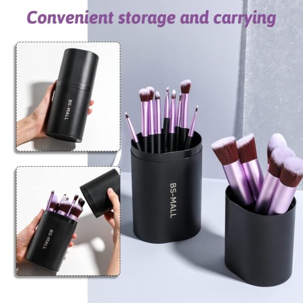 BS-MALL Makeup Brushes Premium Synthetic Foundation Powder Concealers Eye Shadows 14 Pcs Purple - Image 4
