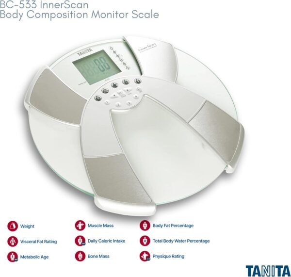 Tanita BC-533 Digital Bathroom Scale - Japan Technology Clear Glass Smart Innerscan Body Composition Monitor, Measures Weight, Body Fat, Muscle Mass, BMI, Bone Mass, Visceral Fat - FSA/HSA Eligible - Image 3