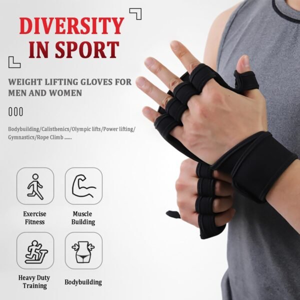 Workout Gloves for Men and Women, Weight Lifting Gloves with Wrist Wrap Support Adjustable Fingerless Gym Gloves for Training Cycling Exercise Pull ups Hand Support - Image 9