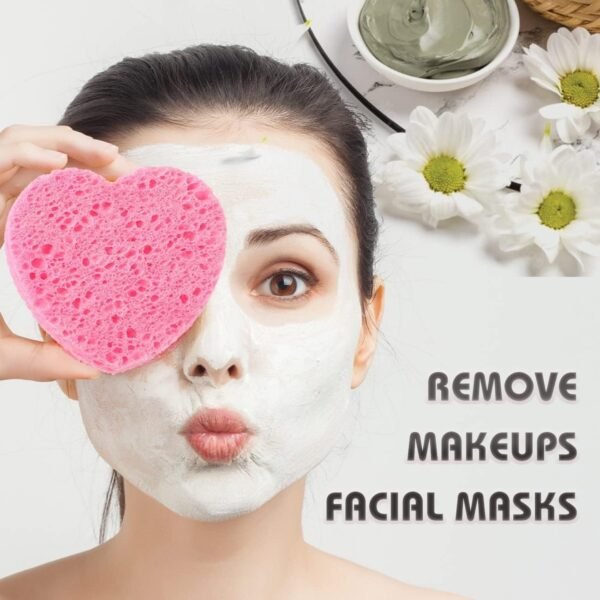 60-Count Compressed Facial Sponges, 100% Natural Cosmetic Spa Sponges for Facial Cleansing, Exfoliating Mask (Pink Heart) - Image 4
