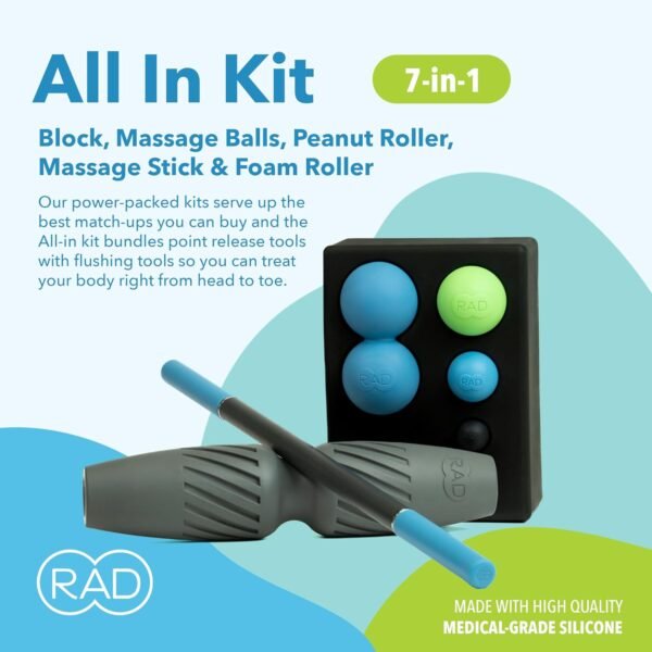 RAD All in 7-in-1 Foam Roller Set - Myofascial Release Kit - Includes Massage Roller Stick, Foam Roller, Yoga Block, Peanut Roller Ball Massager, Massage Balls - Massage Tools for Mobility & Recovery - Image 3