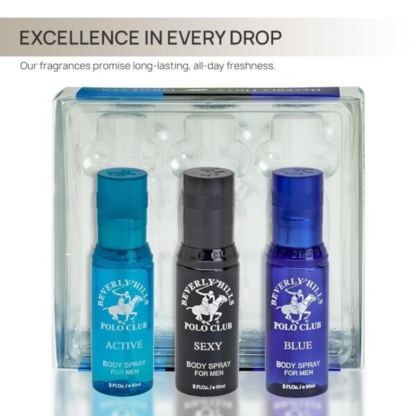 Beverly Hills Polo Club Men's Body Spray Collection Gift Set Featuring Luxury Designer Cologne Scents for Long Lasting Freshness BHPC 3 oz 3 Count (Silver) - Image 3