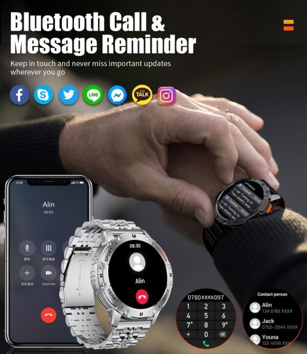 Smart Watches for Men(3 Straps),1,43'' AMOLED Military Smart Watch for Men with LED Flashlight/530mAh Large Battery/5ATM Waterproof,Fitness Tracker Smartwatch with Answer/Make Call Silver - Image 9
