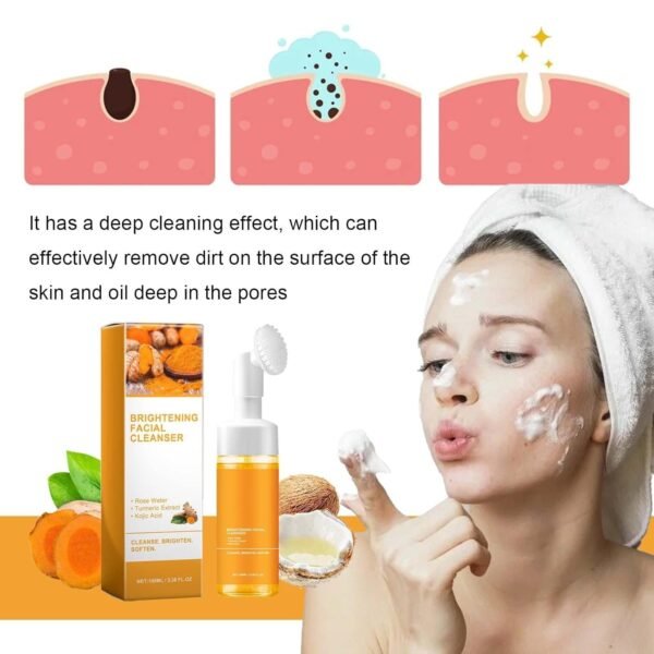 Glow Wash Turmeric Face Wash With Brush,Deep Cleansing Exfoliating Foaming Facial Cleanser. - Image 4