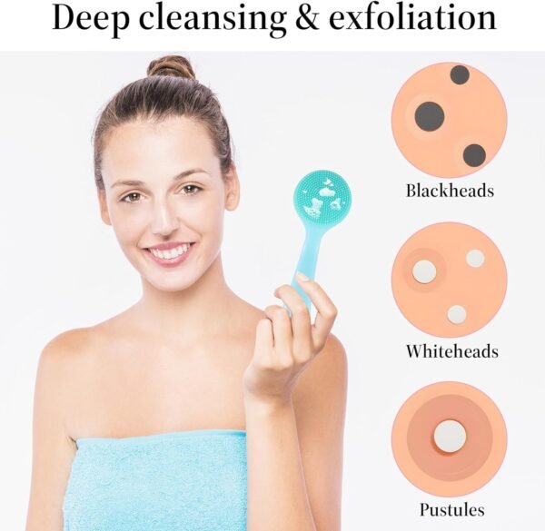 4 Pack Silicone Manual Facial Cleansing Brush, Soft Facial Brushes Waterproof Exfoliating Face Cleaning Brush, Skin Friendly Face Brush for Blackheads Whiteheads Makeup Residues Removal - Image 5